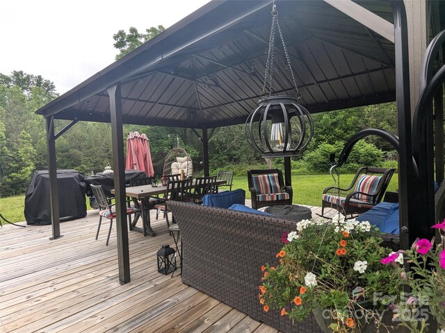 3116 Pilgrim Rd, Chester, SC 29706 - wooden terrace featuring a gazebo and outdoor dining area