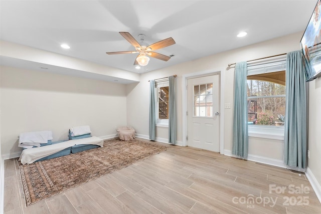 148 Fairway Dr, Forest City, NC 28043 - unfurnished room featuring ceiling fan, wood finished floors, baseboards, and recessed lighting