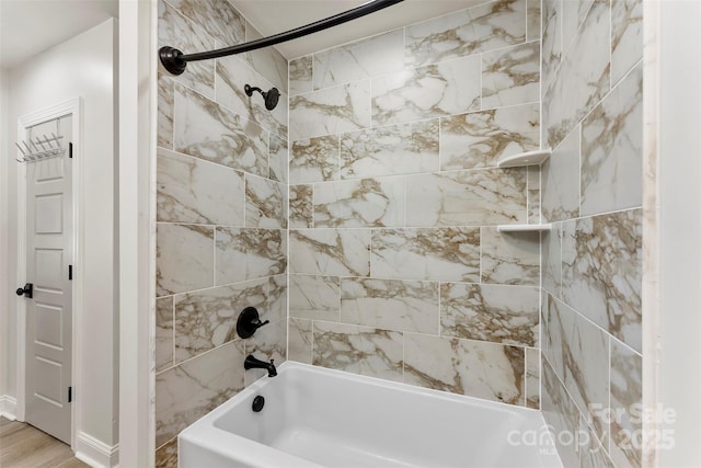 148 Fairway Dr, Forest City, NC 28043 - full bathroom featuring washtub / shower combination and wood finished floors