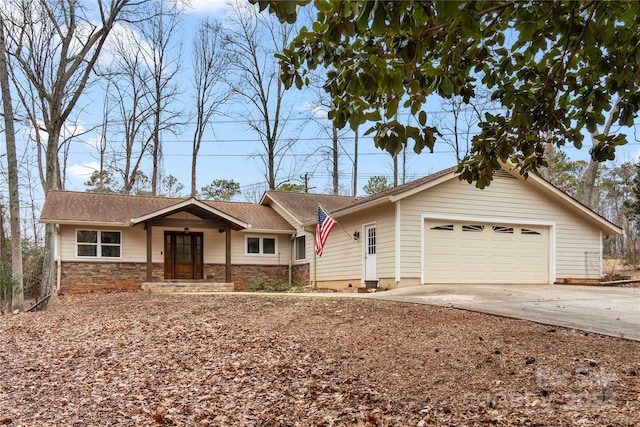 64 Timberidge Dr, Lake Wylie, SC 29710 - ranch-style house featuring concrete driveway, a garage, and stone siding