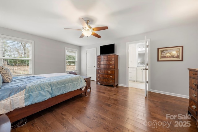 64 Timberidge Dr, Lake Wylie, SC 29710 - bedroom with dark wood-style flooring, baseboards, and a ceiling fan