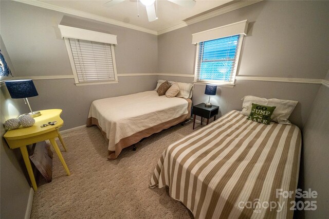 24264 Strand Dr, Albemarle, NC 28001 - bedroom featuring crown molding, carpet floors, a ceiling fan, and baseboards