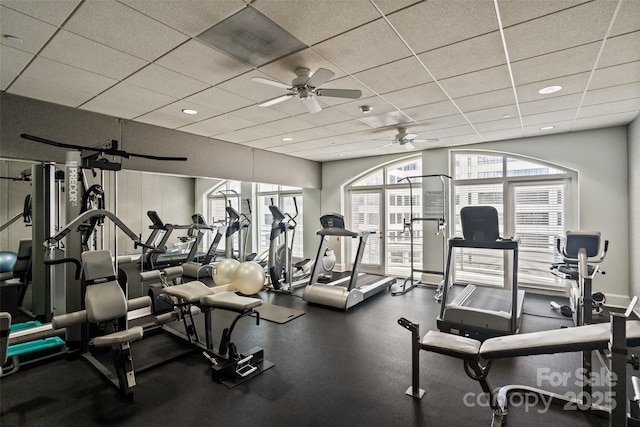 400 N Church St Unit 226, Charlotte, NC 28202 - gym with a drop ceiling and a ceiling fan