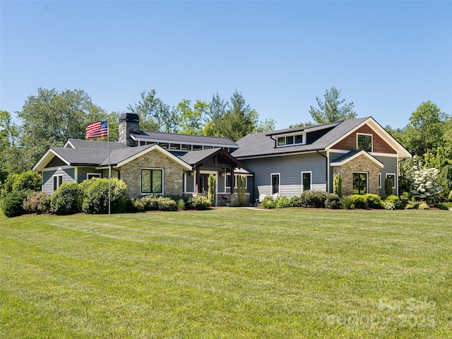5 Bridgewater Dr, Fletcher, NC 28732 - craftsman inspired home with stone siding, a front yard, and a chimney