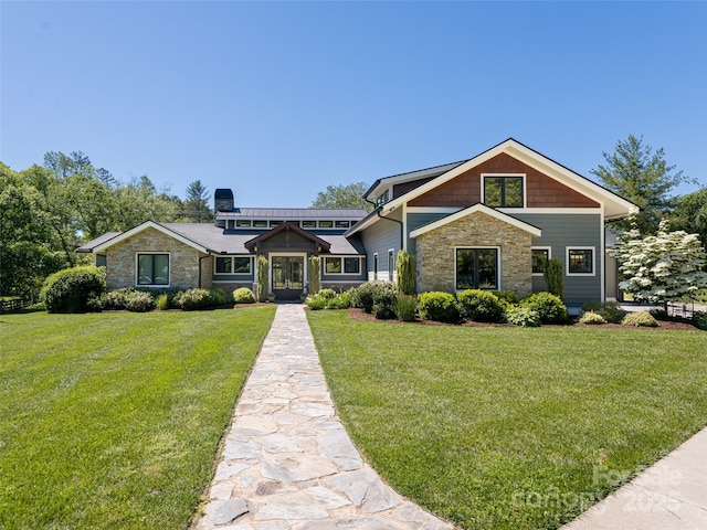 5 Bridgewater Dr, Fletcher, NC 28732 - craftsman house with stone siding, a front lawn, and a chimney