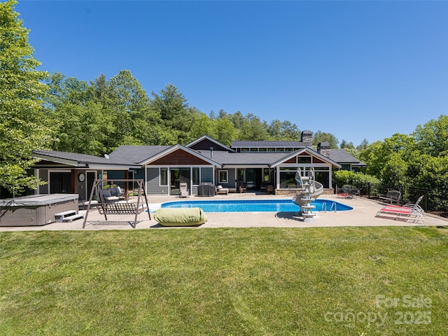 5 Bridgewater Dr, Fletcher, NC 28732 - view of swimming pool with a hot tub, a patio area, and a water slide