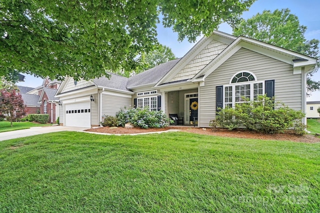 146 Burtons Barn Rd, Mooresville, NC 28115 - view of front facade with a garage, driveway, a front yard, and roof with shingles