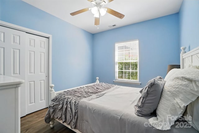 146 Burtons Barn Rd, Mooresville, NC 28115 - bedroom with wood finished floors, a ceiling fan, and a closet