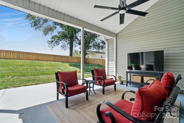 146 Burtons Barn Rd, Mooresville, NC 28115 - view of patio featuring a ceiling fan and an outdoor living space