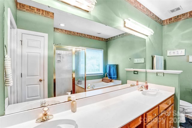 5238 Downing Creek Dr, Charlotte, NC 28269 - bathroom with a stall shower, toilet, vanity, and a bath
