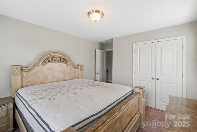 carpeted bedroom with a closet