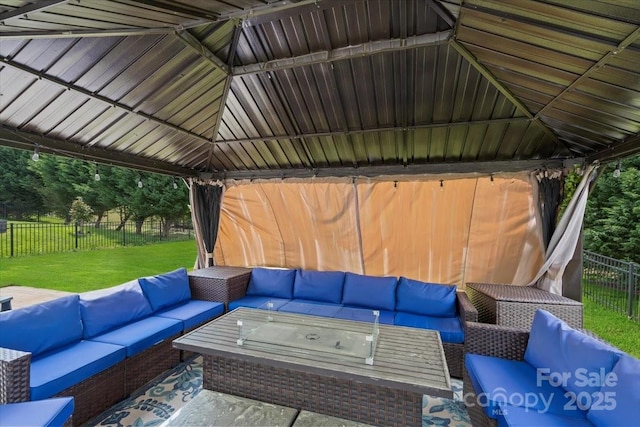 view of patio / terrace with a gazebo and an outdoor living space
