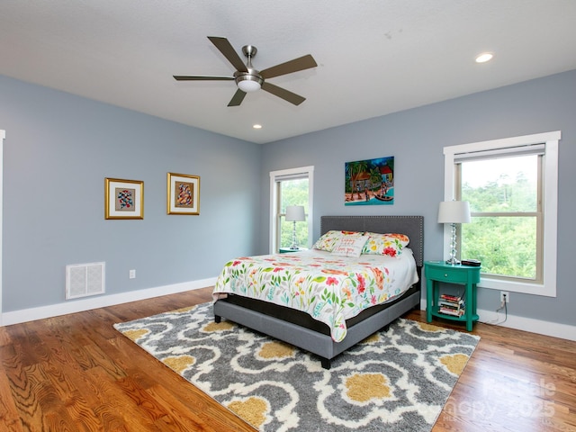 5 S Pine Dr, Weaverville, NC 28787 - bedroom with baseboards, wood finished floors, recessed lighting, and a ceiling fan