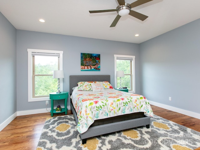 5 S Pine Dr, Weaverville, NC 28787 - bedroom with baseboards, recessed lighting, wood finished floors, and ceiling fan
