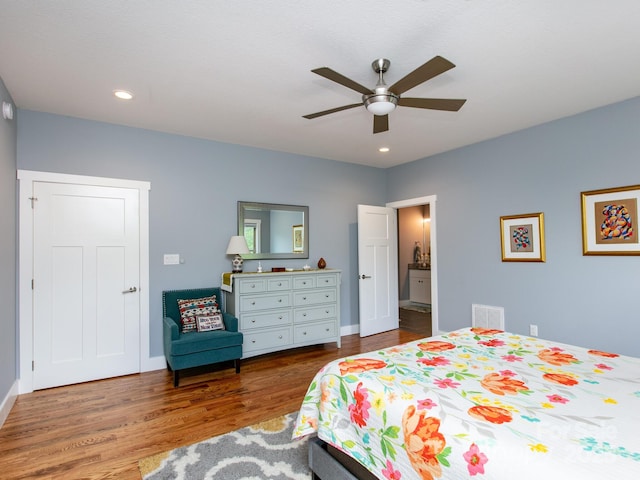 5 S Pine Dr, Weaverville, NC 28787 - bedroom with wood finished floors, recessed lighting, baseboards, and a ceiling fan