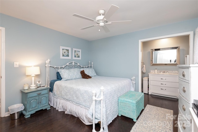 8306 Knights Bridge Rd, Charlotte, NC 28210 - bedroom featuring dark wood-style flooring, a sink, and ceiling fan