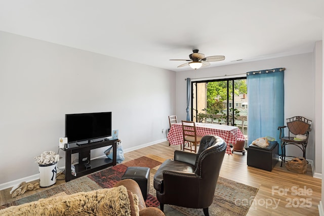 319 Greenville Hwy Unit 302, Brevard, NC 28712 - living room featuring ceiling fan, light wood-type flooring, and baseboards