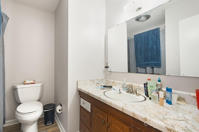319 Greenville Hwy Unit 302, Brevard, NC 28712 - bathroom featuring wood finished floors, toilet, vanity, and baseboards