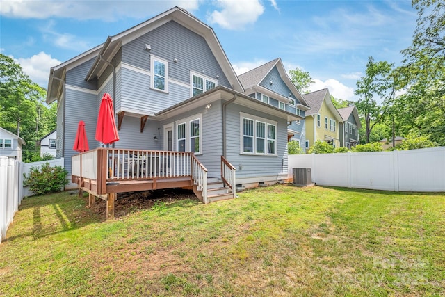 5210 Kelly St, Charlotte, NC 28205 - rear view of house featuring cooling unit and a wooden deck