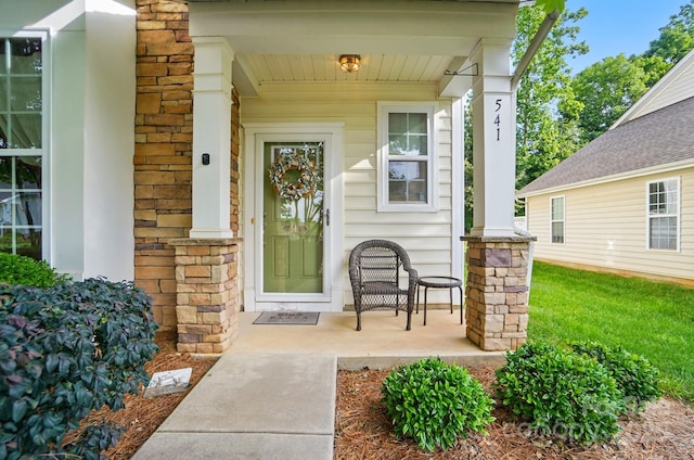 541 River Park Rd, Belmont, NC 28012 - property entrance with covered porch and stone siding