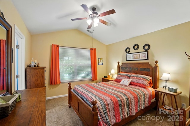 541 River Park Rd, Belmont, NC 28012 - bedroom with vaulted ceiling, carpet floors, a ceiling fan, and baseboards