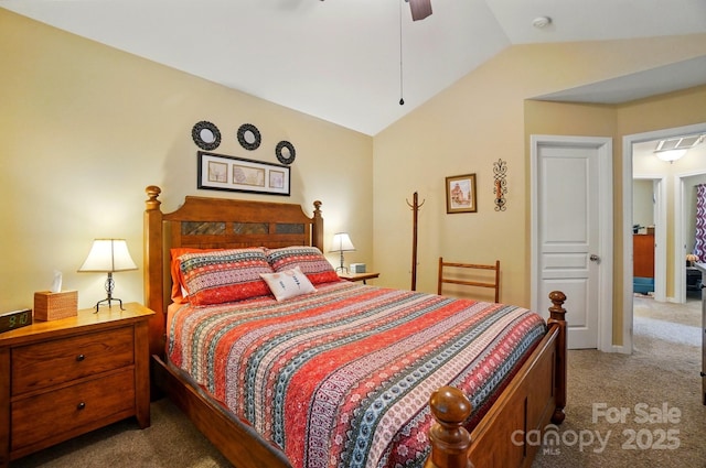 541 River Park Rd, Belmont, NC 28012 - carpeted bedroom with vaulted ceiling and ceiling fan