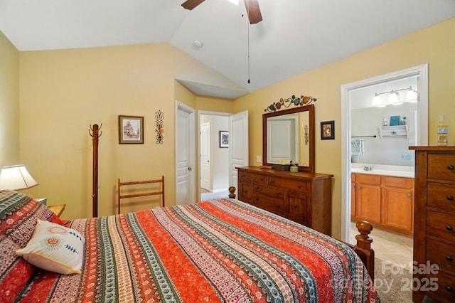 541 River Park Rd, Belmont, NC 28012 - bedroom featuring lofted ceiling, ensuite bathroom, ceiling fan, and a sink