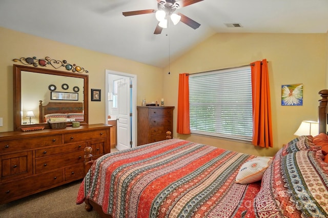 541 River Park Rd, Belmont, NC 28012 - bedroom featuring vaulted ceiling, carpet flooring, ceiling fan, and connected bathroom