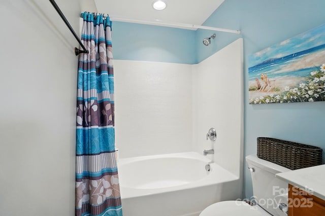 541 River Park Rd, Belmont, NC 28012 - bathroom with shower / bath combo with shower curtain, vanity, and toilet