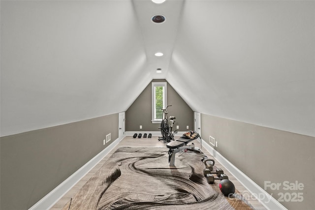 9831 Sedgefield Dr, Waxhaw, NC 28173 - workout area featuring lofted ceiling, baseboards, and recessed lighting