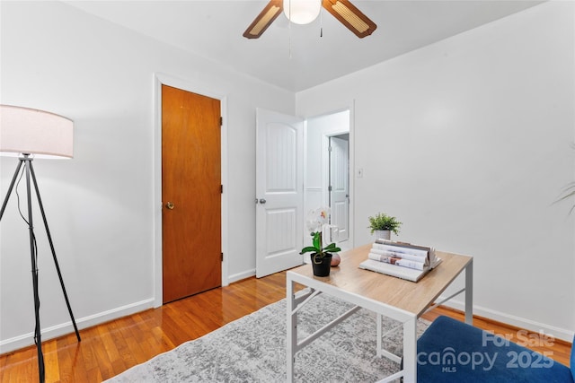 2401 Woodleaf Dr, Gastonia, NC 28052 - office with a ceiling fan, wood finished floors, and baseboards