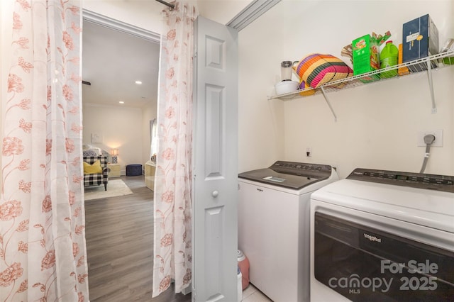 131 Swink St SW, Concord, NC 28027 - washroom featuring separate washer and dryer, light wood-style floors, and recessed lighting