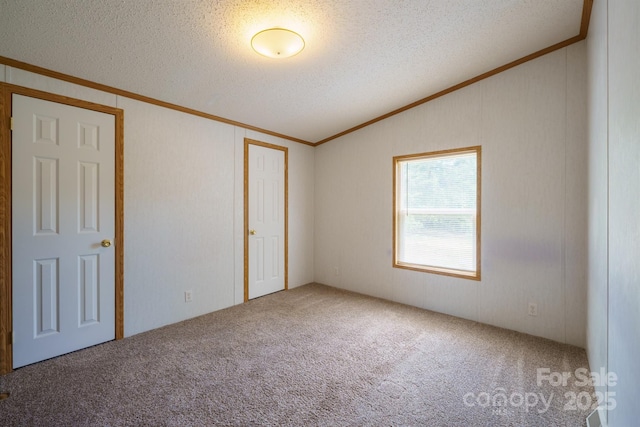 3823 Silver Creek Ter, Morganton, NC 28655 - spare room with crown molding, carpet floors, vaulted ceiling, and a textured ceiling