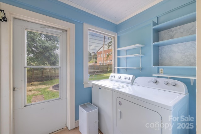 80 Pine St, Badin, NC 28009 - laundry room featuring washer and dryer, plenty of natural light, and ornamental molding
