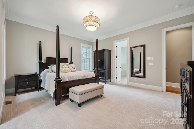 309 Palm Cove Way, York, SC 29745 - bedroom with ornamental molding, baseboards, light carpet, and connected bathroom