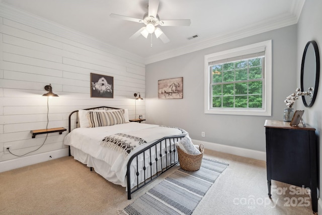 309 Palm Cove Way, York, SC 29745 - bedroom with light colored carpet, crown molding, ceiling fan, and baseboards