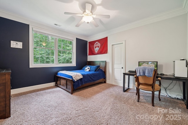 309 Palm Cove Way, York, SC 29745 - carpeted bedroom featuring ornamental molding, baseboards, a ceiling fan, and an office area