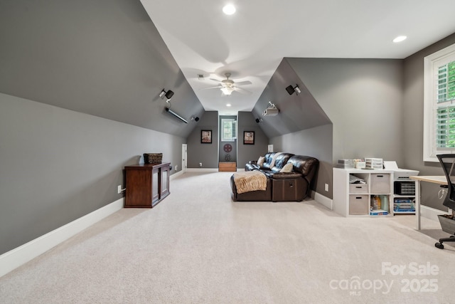 309 Palm Cove Way, York, SC 29745 - bedroom featuring baseboards, multiple windows, carpet, vaulted ceiling, and recessed lighting