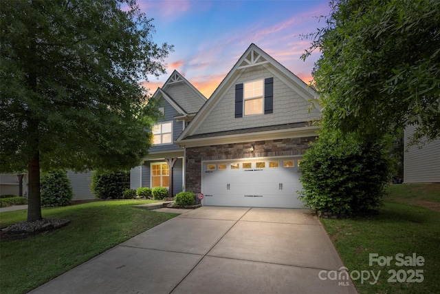 9230 Loch Glen Way, Charlotte, NC 28278 - craftsman-style house with a front yard, driveway, and stone siding