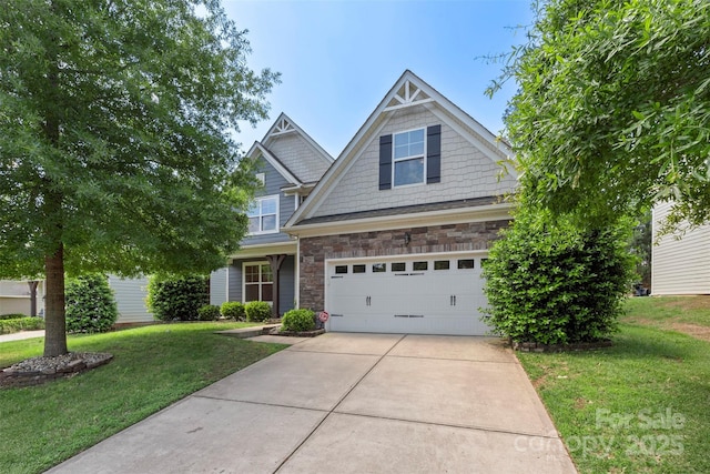 9230 Loch Glen Way, Charlotte, NC 28278 - craftsman-style house featuring driveway, a front yard, and stone siding