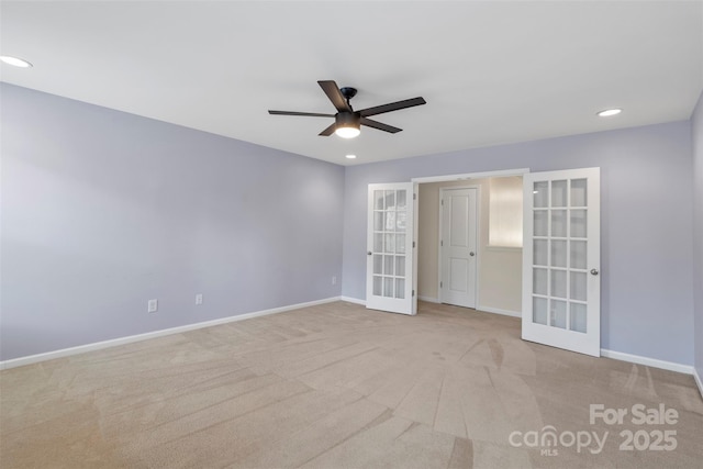 9230 Loch Glen Way, Charlotte, NC 28278 - carpeted empty room featuring french doors, a ceiling fan, baseboards, and recessed lighting