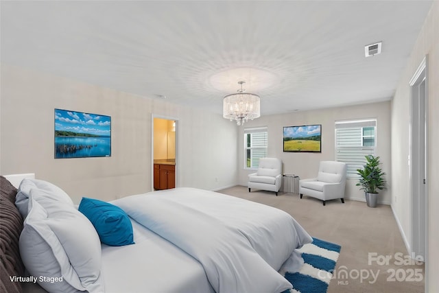 9230 Loch Glen Way, Charlotte, NC 28278 - bedroom featuring light carpet, a chandelier, multiple windows, and baseboards