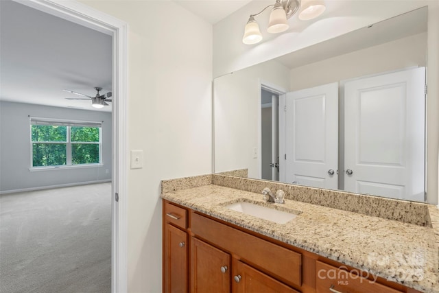 9230 Loch Glen Way, Charlotte, NC 28278 - bathroom with ceiling fan, vanity, and baseboards
