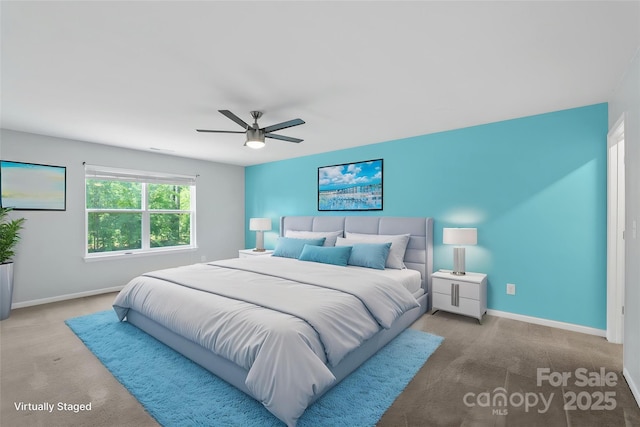 9230 Loch Glen Way, Charlotte, NC 28278 - bedroom featuring carpet, baseboards, and a ceiling fan