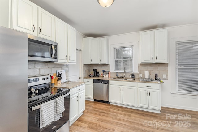 417 S Broad St, Gastonia, NC 28052 - kitchen featuring stainless steel appliances, a sink, backsplash, and white cabinets
