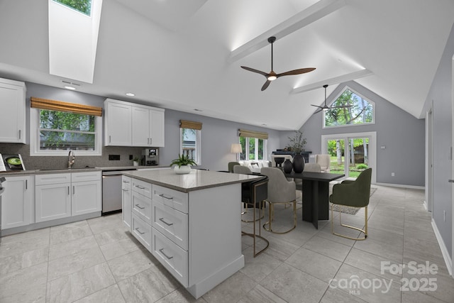 41 Beekeeper Trl, Swannanoa, NC 28778 - kitchen with a sink, ceiling fan, dishwasher, a center island, and plenty of natural light