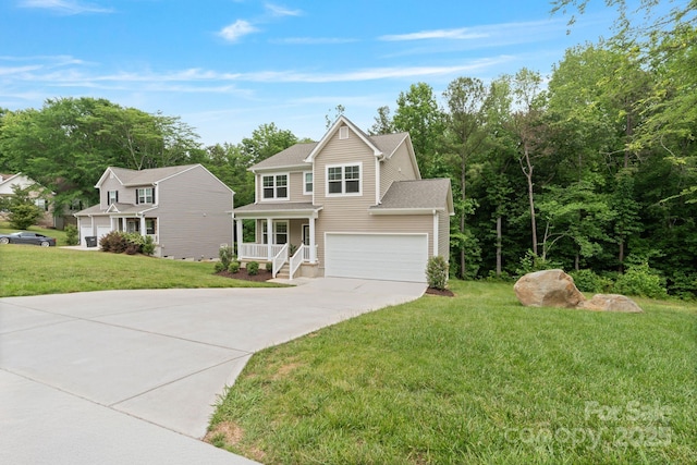 7308 Rothmore St, Charlotte, NC 28215 - traditional-style home with driveway, a porch, a front yard, and an attached garage
