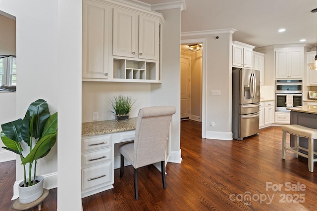 9433 Wallace Pond Dr, Huntersville, NC 28078 - office area featuring built in study area, dark wood-style flooring, recessed lighting, and baseboards