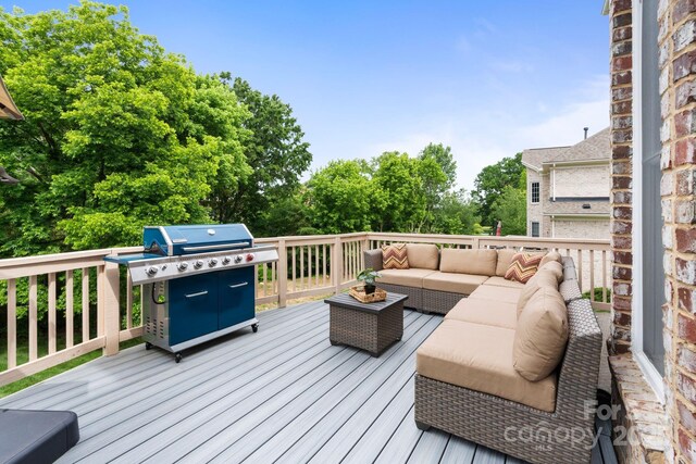 9433 Wallace Pond Dr, Huntersville, NC 28078 - deck featuring an outdoor hangout area and view of wooded area