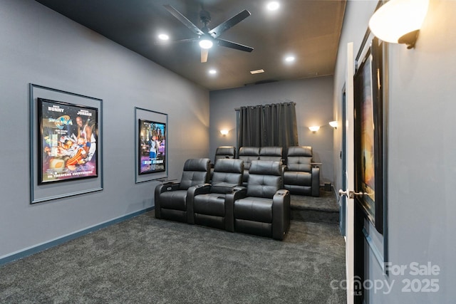 9433 Wallace Pond Dr, Huntersville, NC 28078 - carpeted cinema room with ceiling fan, recessed lighting, and baseboards